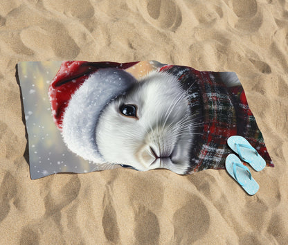 Christmas White Rabbit Beach Towel