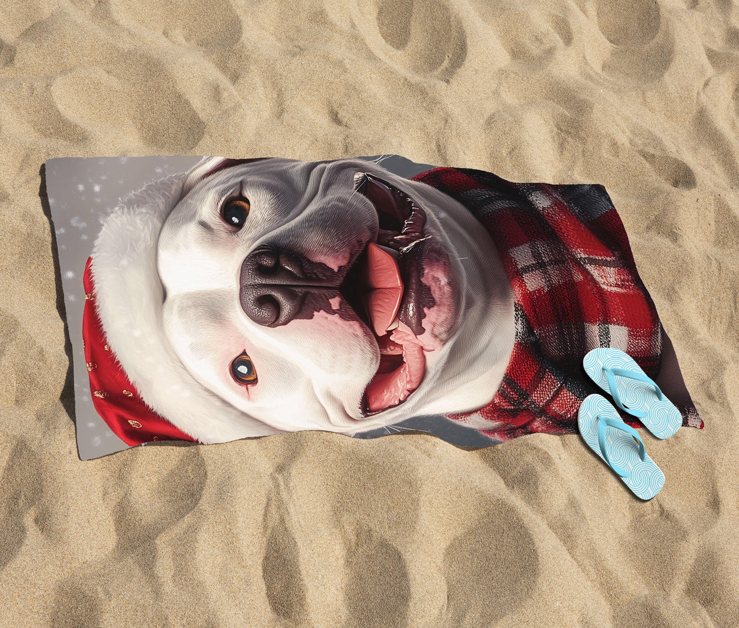 Christmas Staffy Bull Terrier Dog Beach Towel