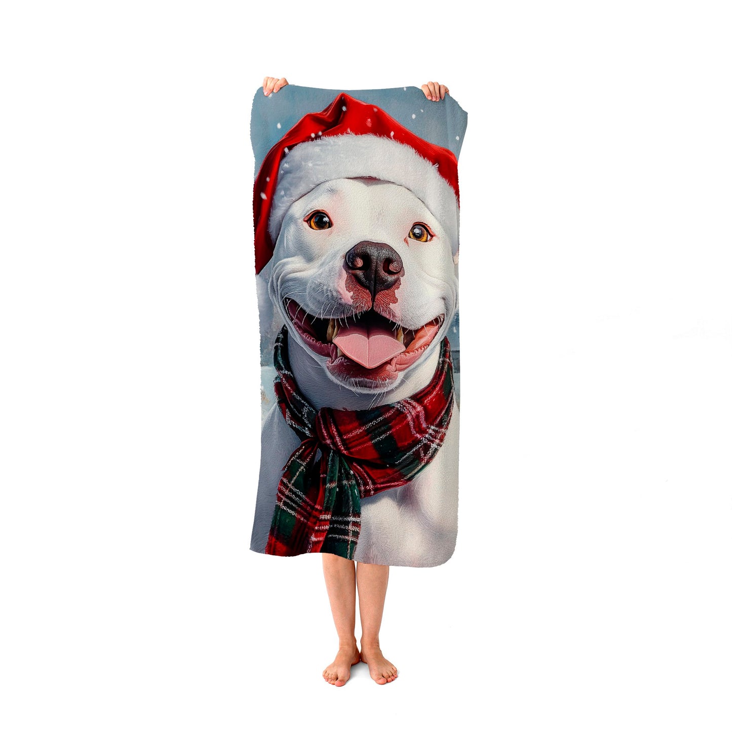 Snowy Christmas Staffy Bull Terrier Beach Towel