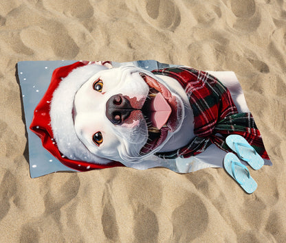 Snowy Christmas Staffy Bull Terrier Beach Towel