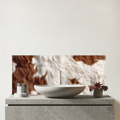 Brown White Cow Hide Print Glass Bathroom Splashback