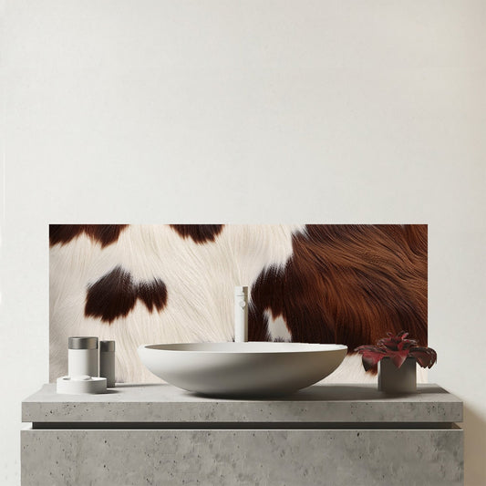 Cow Hide Print Design Glass Bathroom Splashback