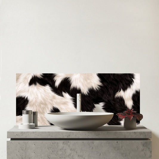 Black And White Cow High Print Glass Bathroom Splashback