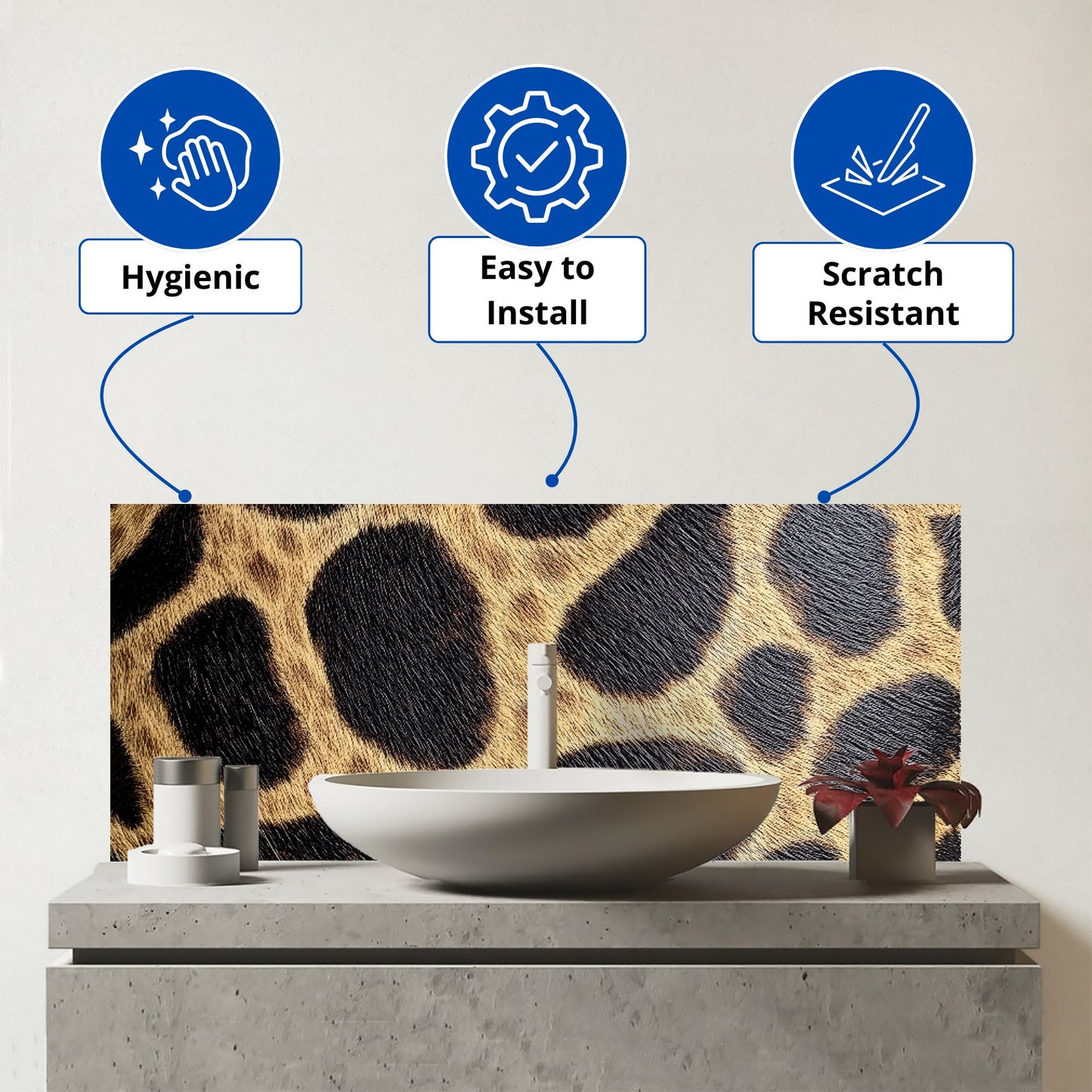 Giraffe Fur Print Glass Bathroom Splashback