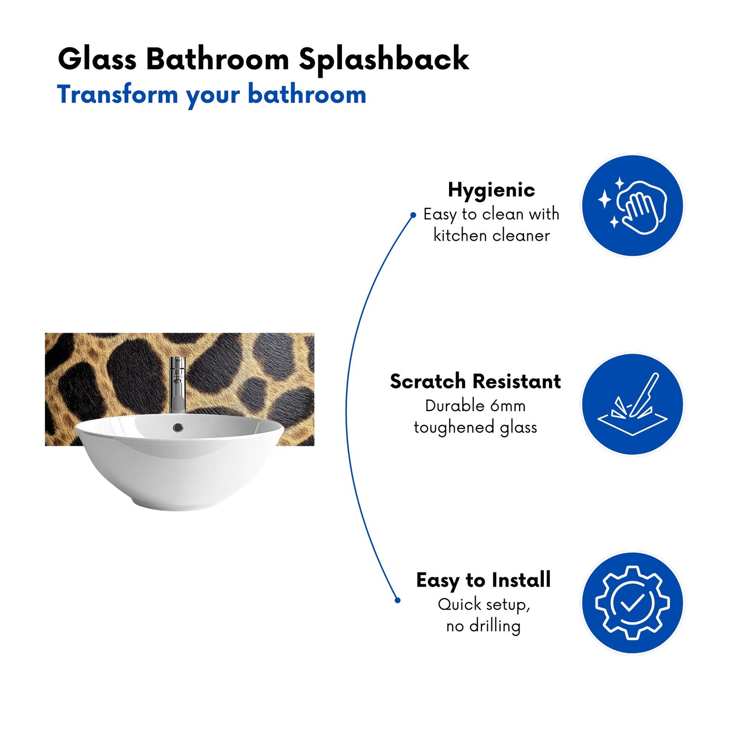 Giraffe Fur Print Glass Bathroom Splashback