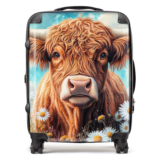 Highland Cow with Daisies Suitcase