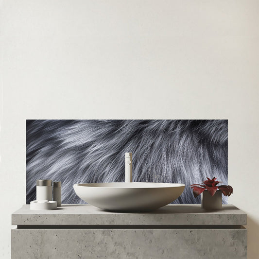 Silver Fox Fur Print Glass Bathroom Splashback