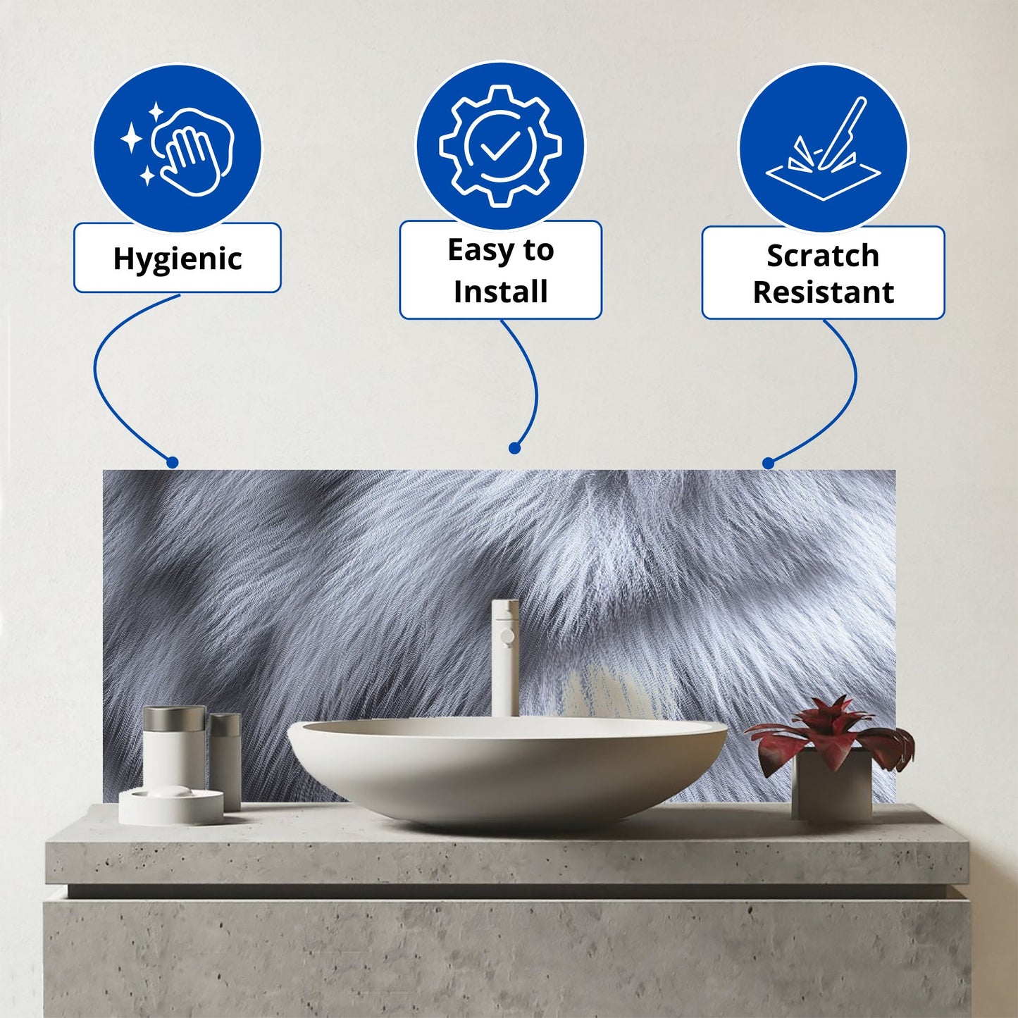 Fur Print Silver Fox Glass Bathroom Splashback