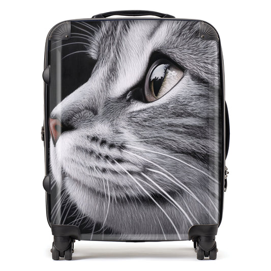 Silver Tabby Cat Face Suitcase