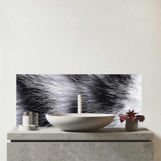 Silver Tabby Cat Fur Print Glass Bathroom Splashback