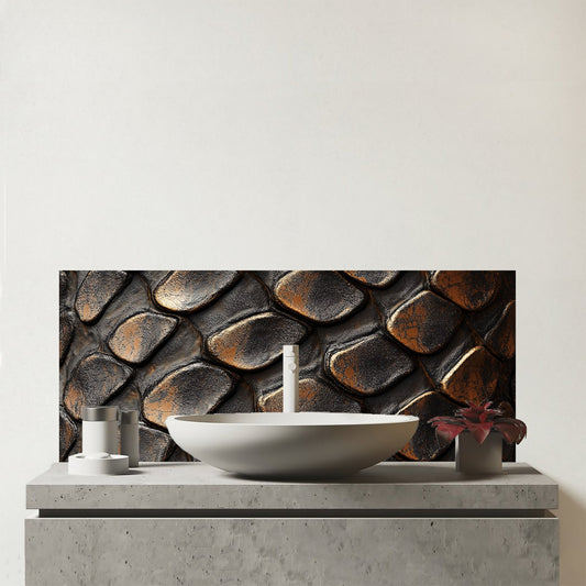 Snakeskin Pattern Print Glass Bathroom Splashback