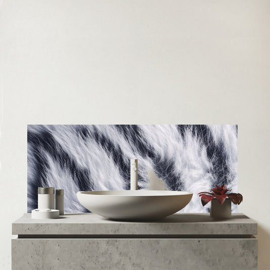 White Tiger Fur Print Glass Bathroom Splashback