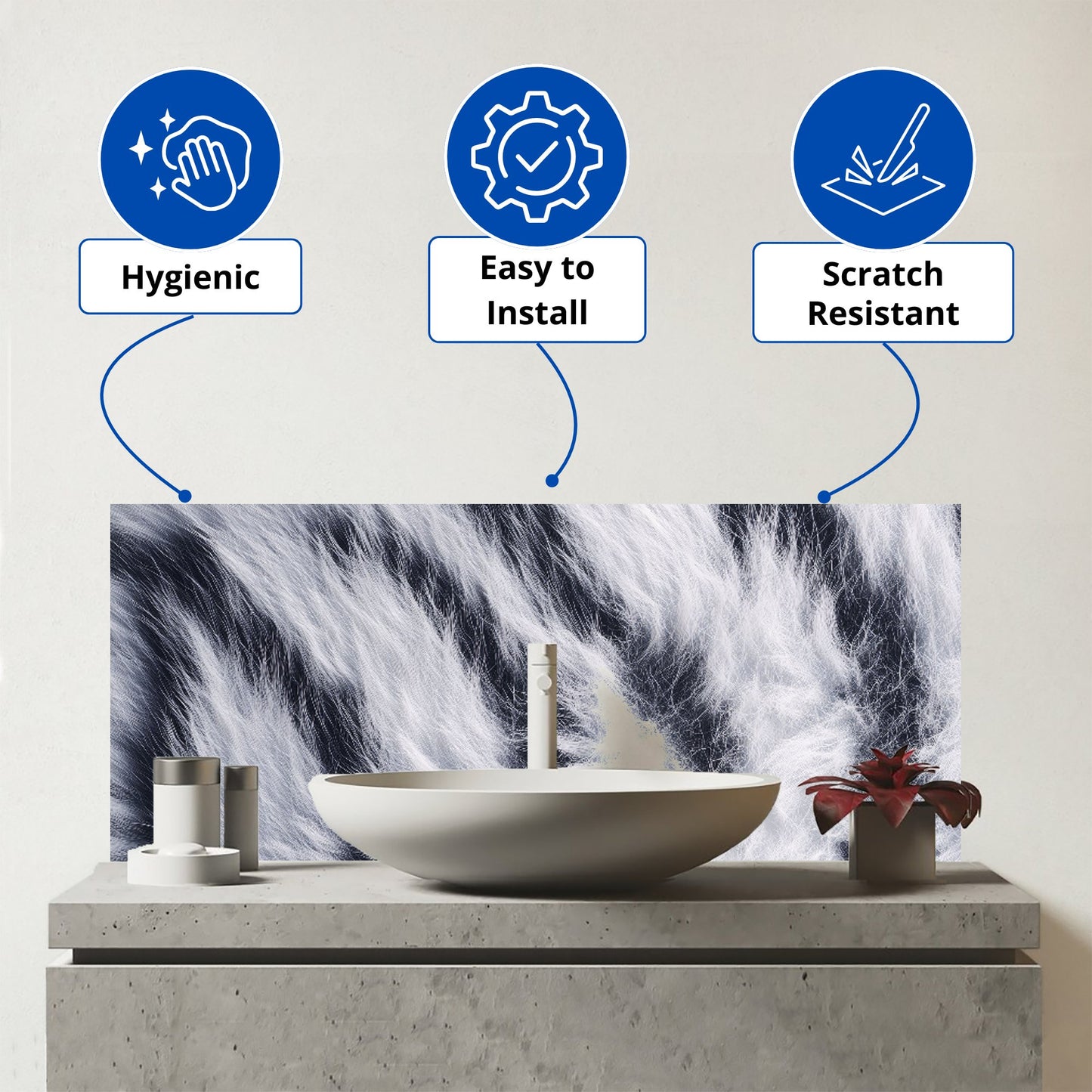 White Tiger Fur Print Glass Bathroom Splashback