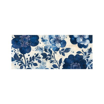 Blue Floral Painting Glass Bathroom Splashback