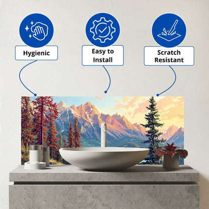 A Walk Through The Mountains Glass Bathroom Splashback