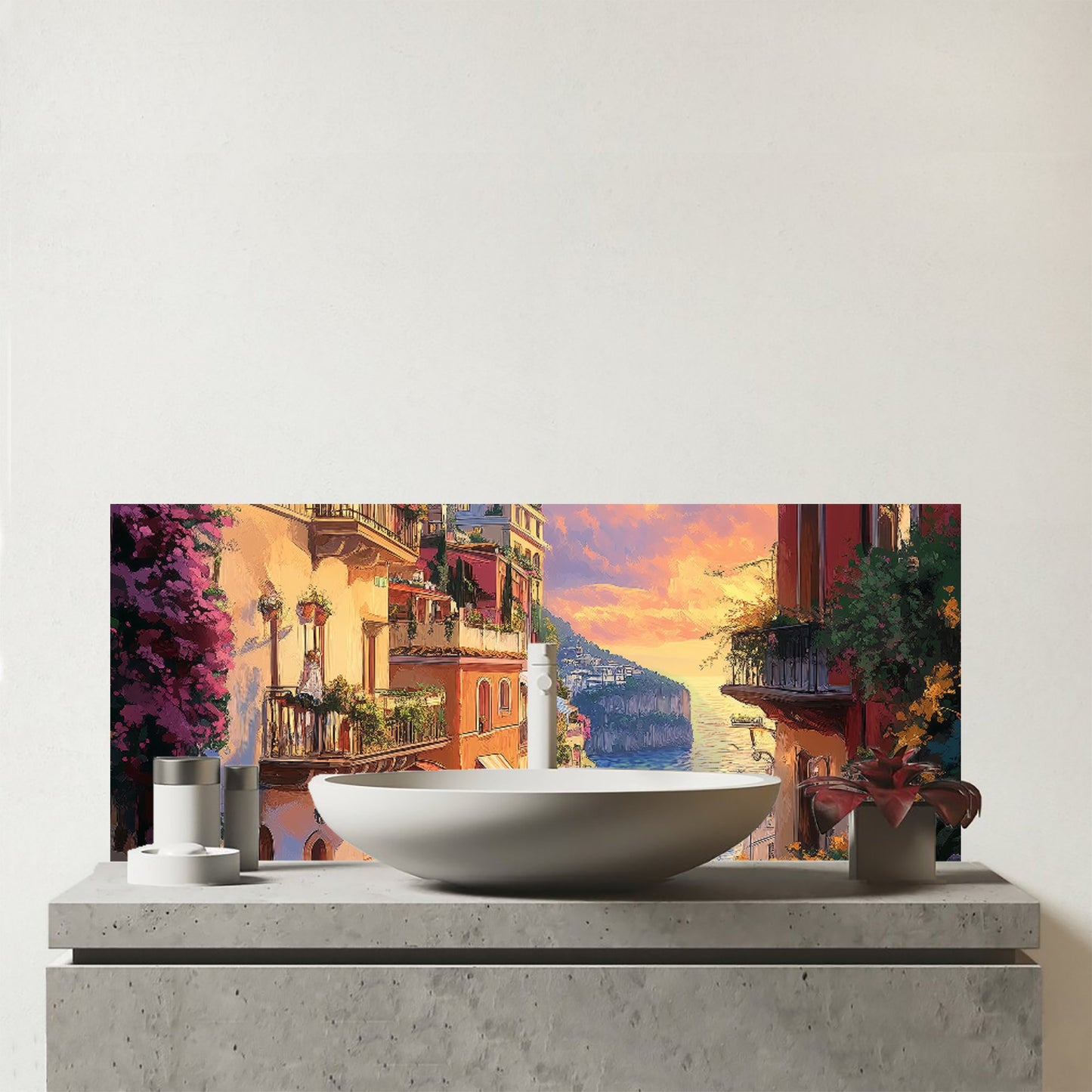 Sunset Walk In Sorrento Glass Bathroom Splashback