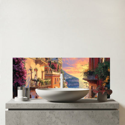 Sunset Walk In Sorrento Glass Bathroom Splashback