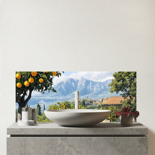 Lemon Trees In Sorrento Glass Bathroom Splashback