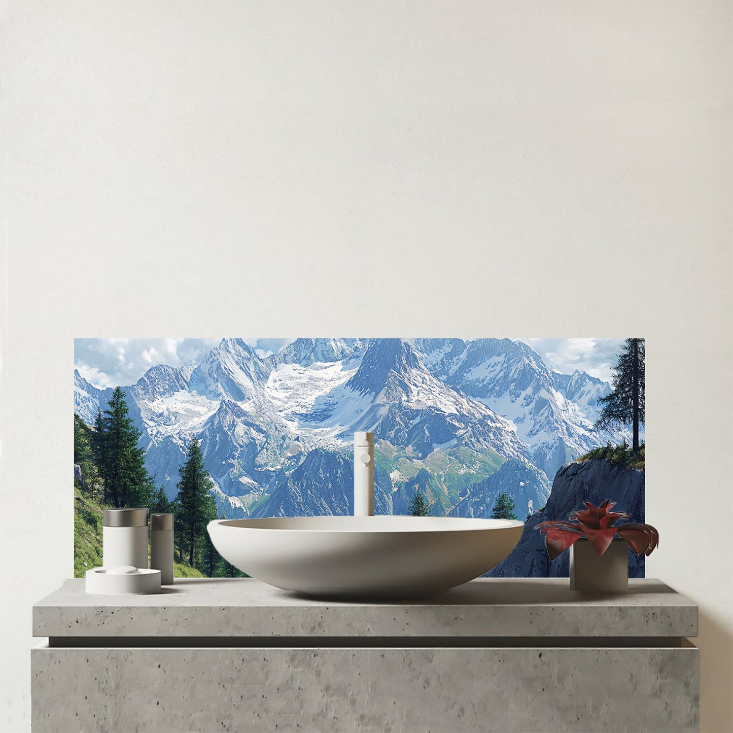 Scenic Swiss Alps Glass Bathroom Splashback