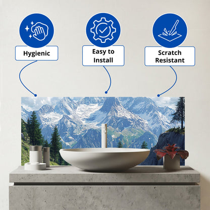 Scenic Swiss Alps Glass Bathroom Splashback