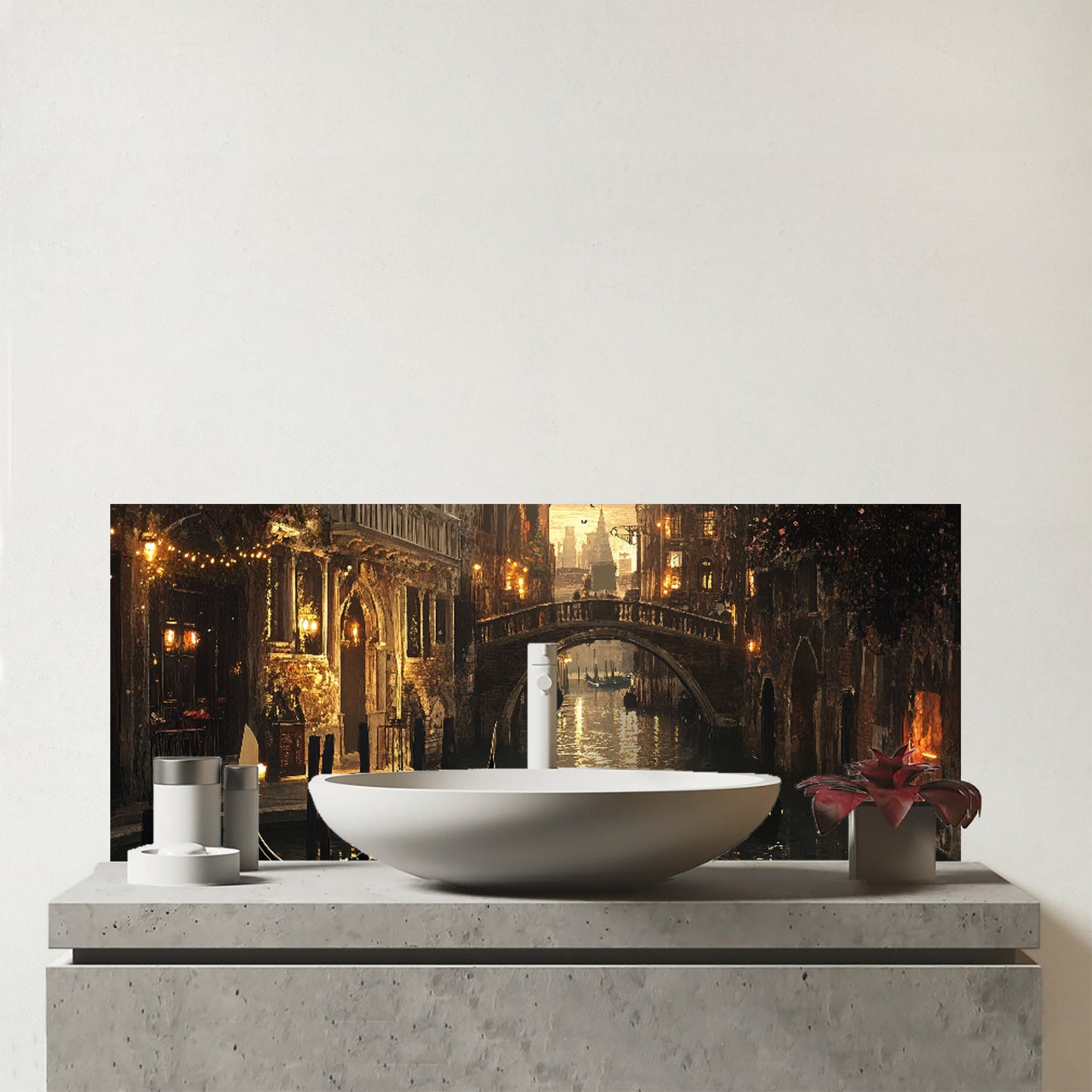 Romantic Venice Scenes Glass Bathroom Splashback