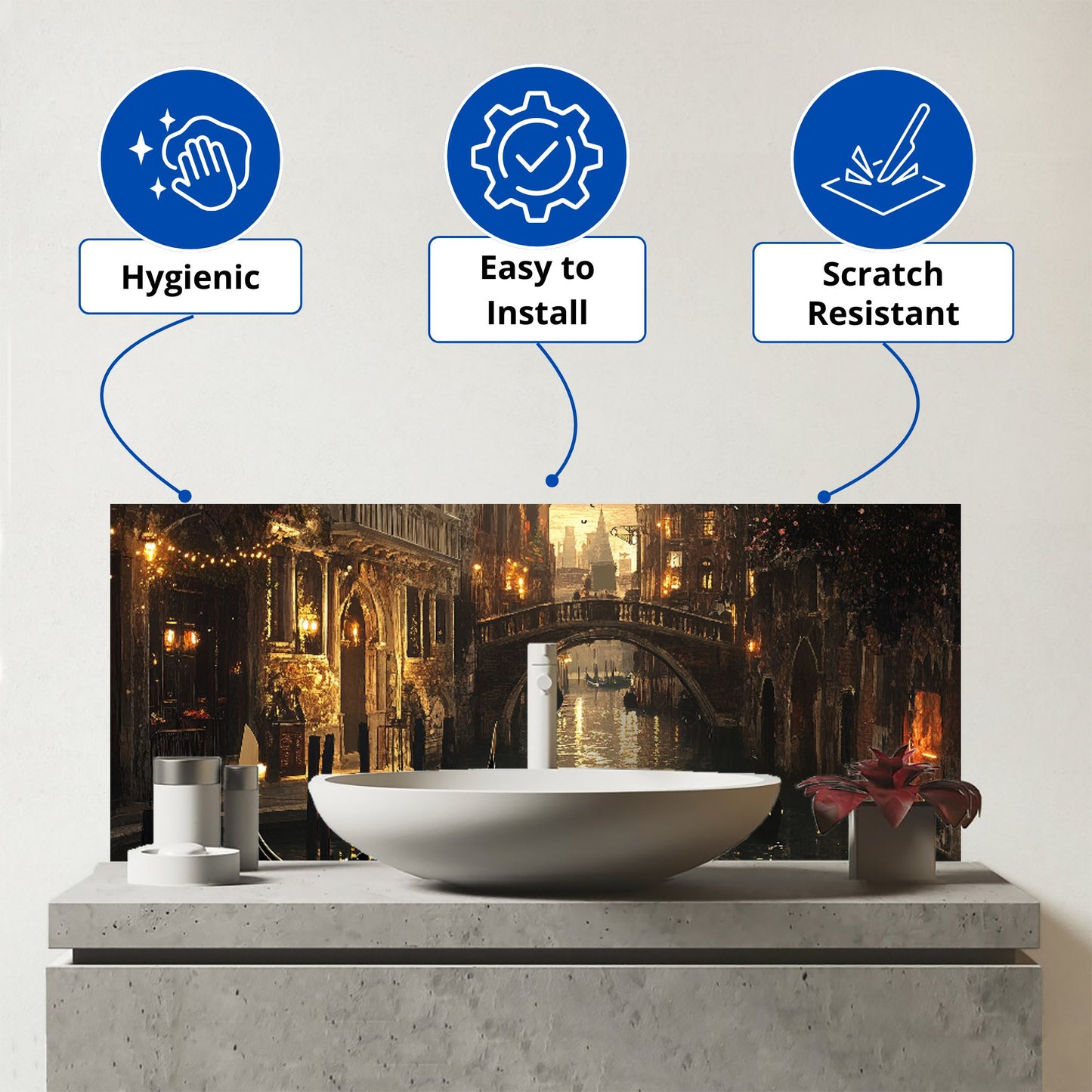 Romantic Venice Scenes Glass Bathroom Splashback