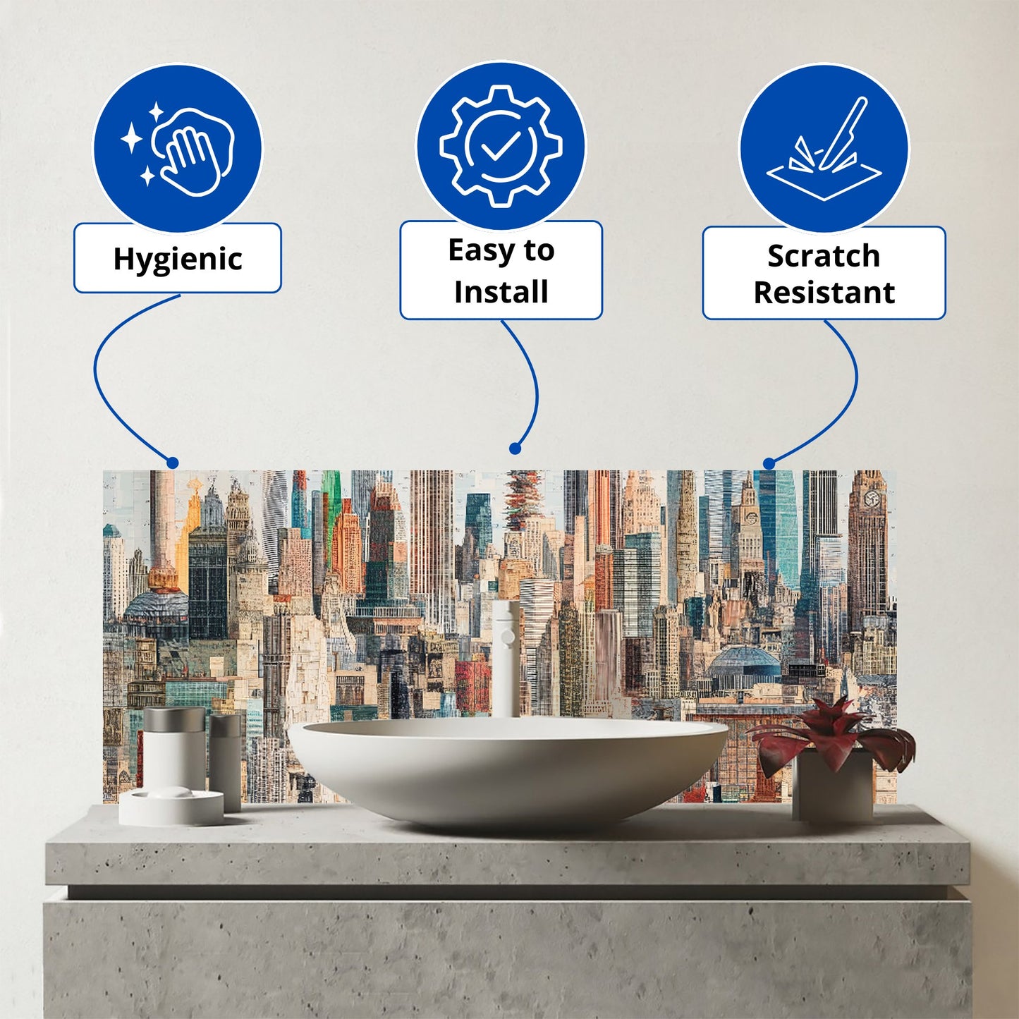 Abstract Icons Glass Bathroom Splashback