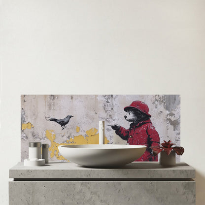 Banksy Inspired Bear Glass Bathroom Splashback