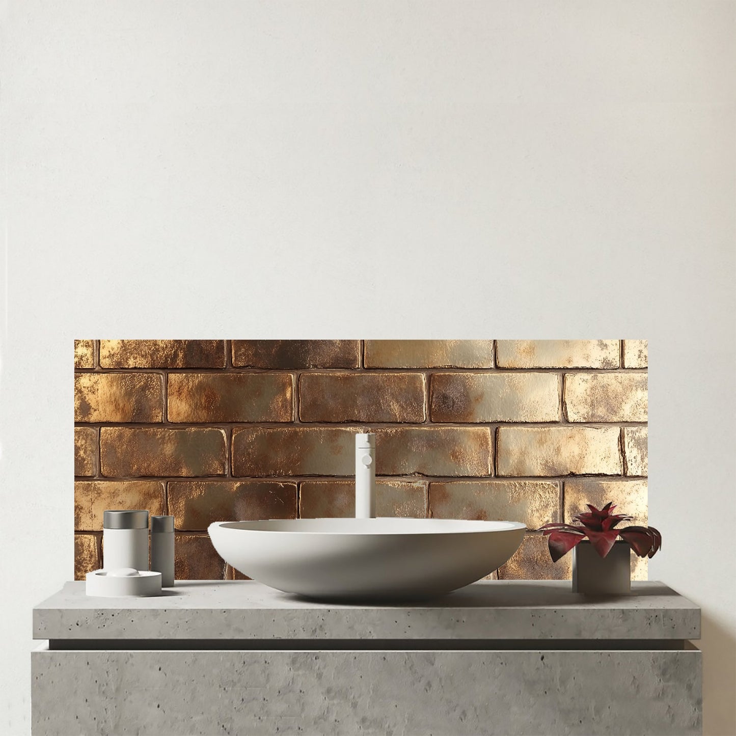 Bronze Gold Brick Pattern Glass Bathroom Splashback