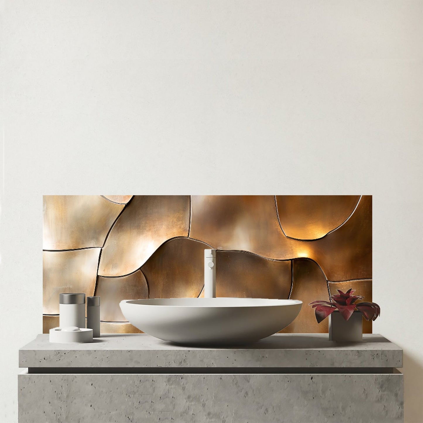 Bronze Gold Eclectic Design Glass Bathroom Splashback