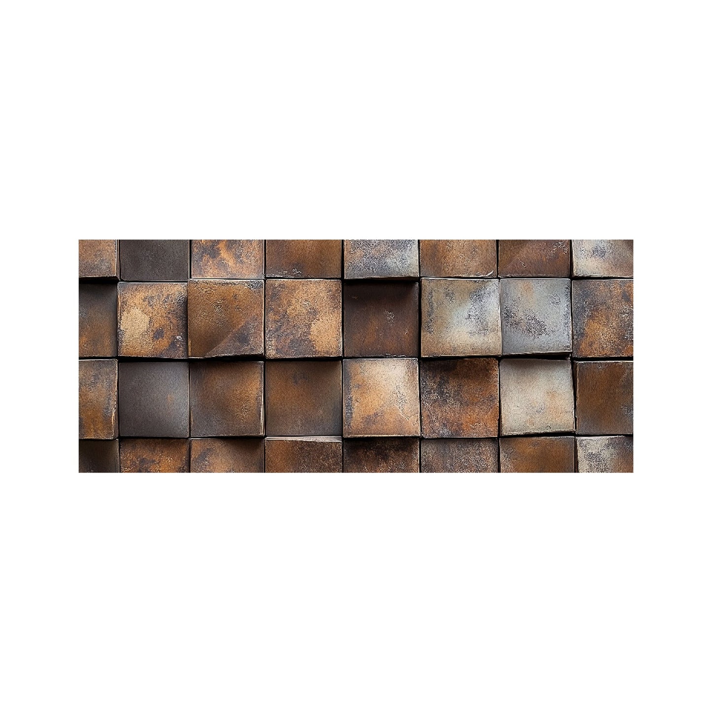 Brown Square Brick Design Glass Bathroom Splashback