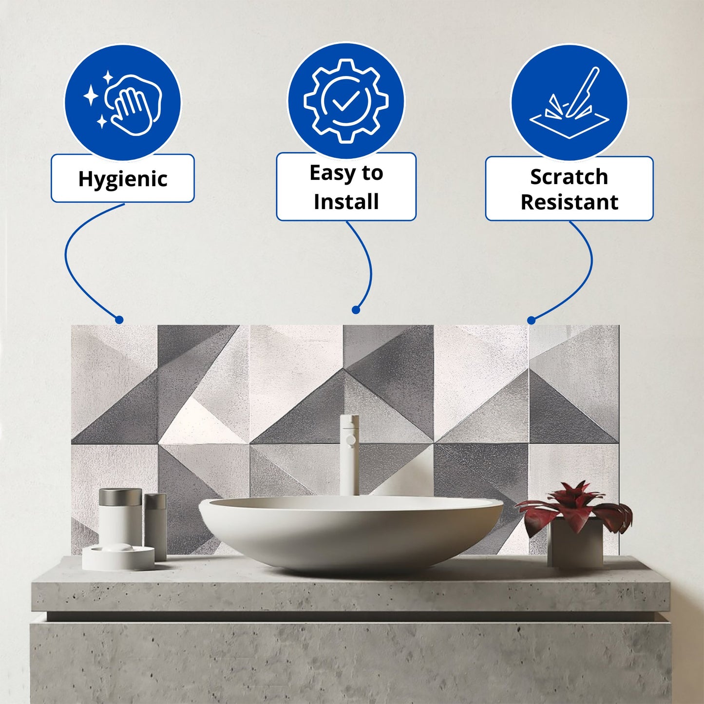 Dove Grey Geometric Pattern Glass Bathroom Splashback