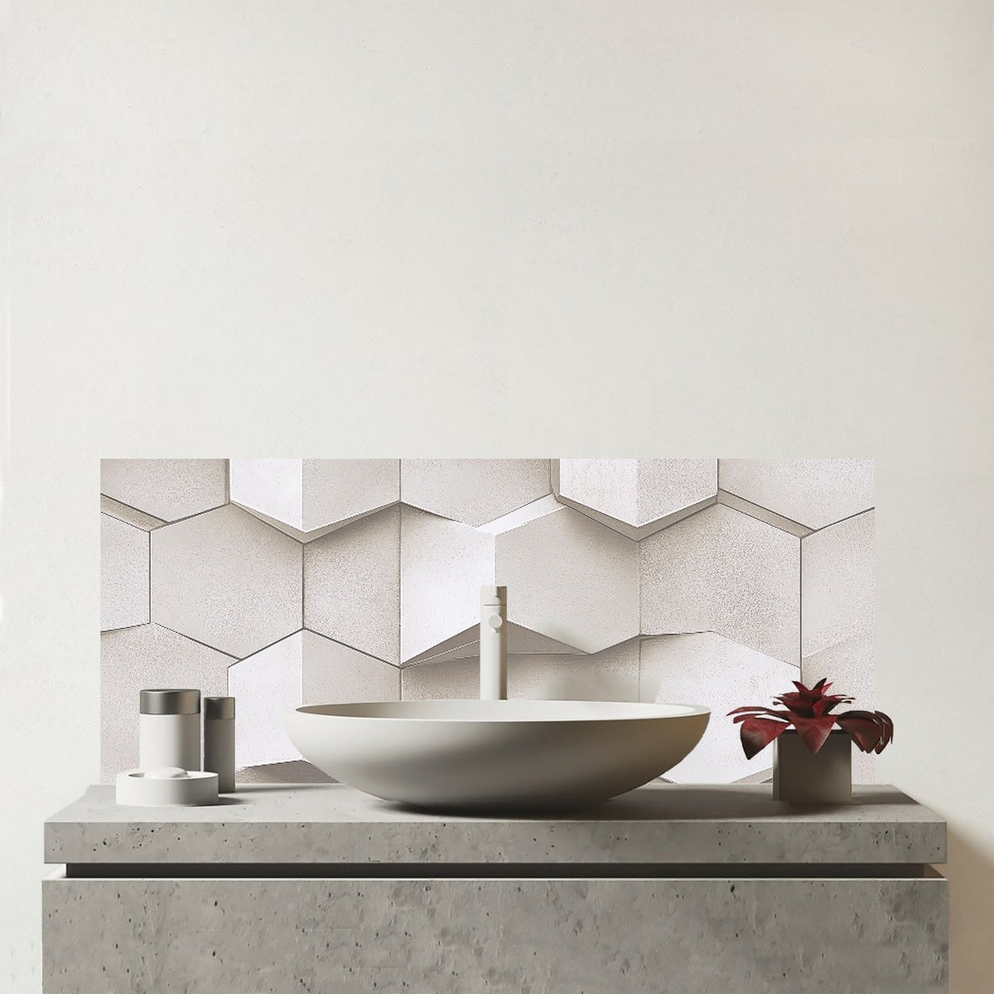 Light Dove Grey Geometric Glass Bathroom Splashback