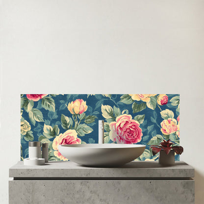 Painting Of Vintage Roses Glass Bathroom Splashback