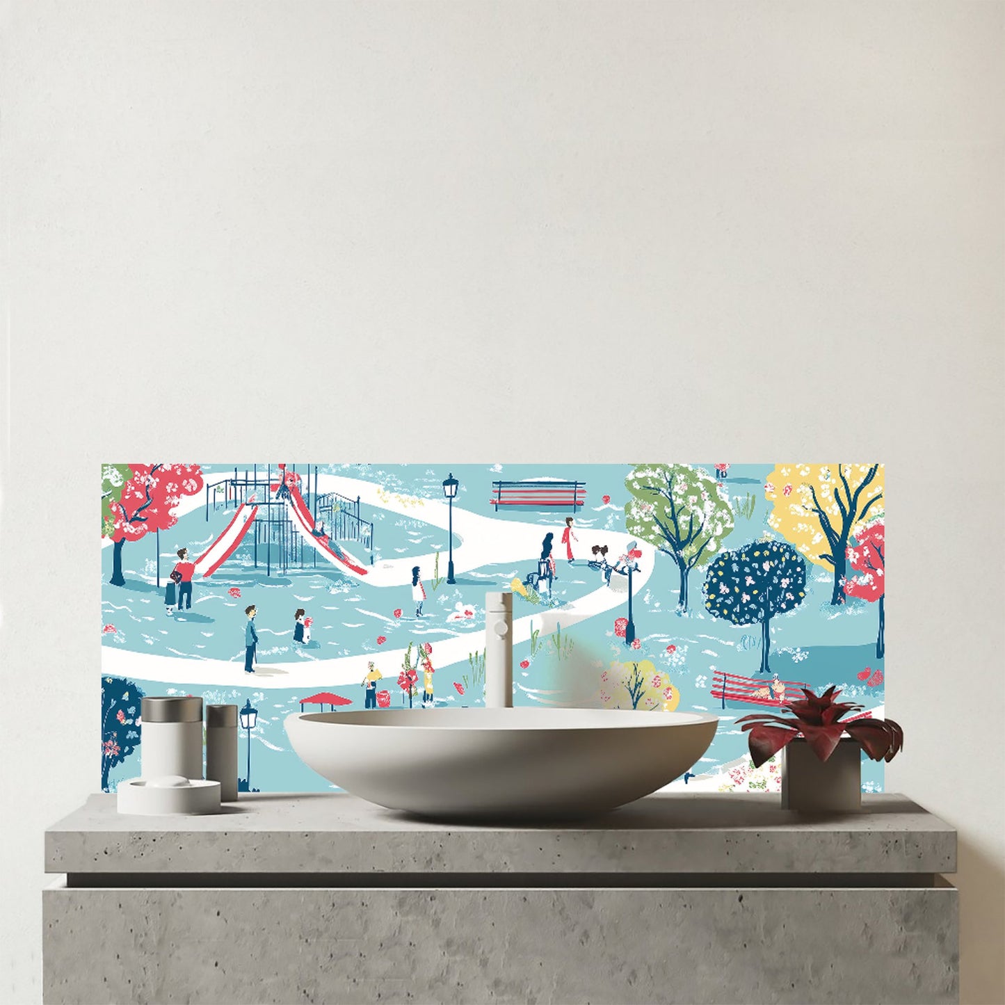 A Day At The Park Glass Bathroom Splashback