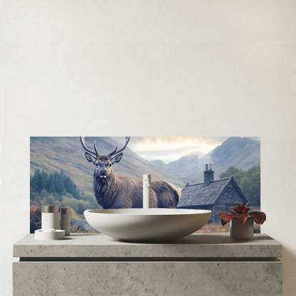 Highland Stag By The Cottage Glass Bathroom Splashback