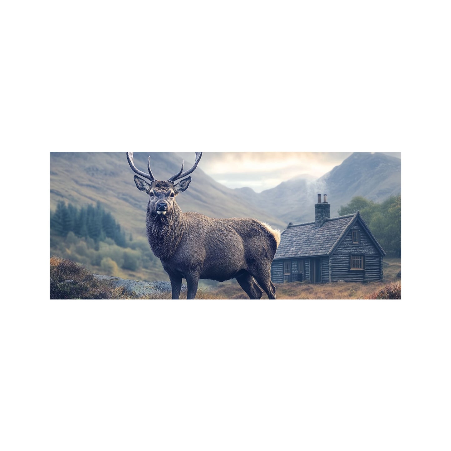 Highland Stag By The Cottage Glass Bathroom Splashback