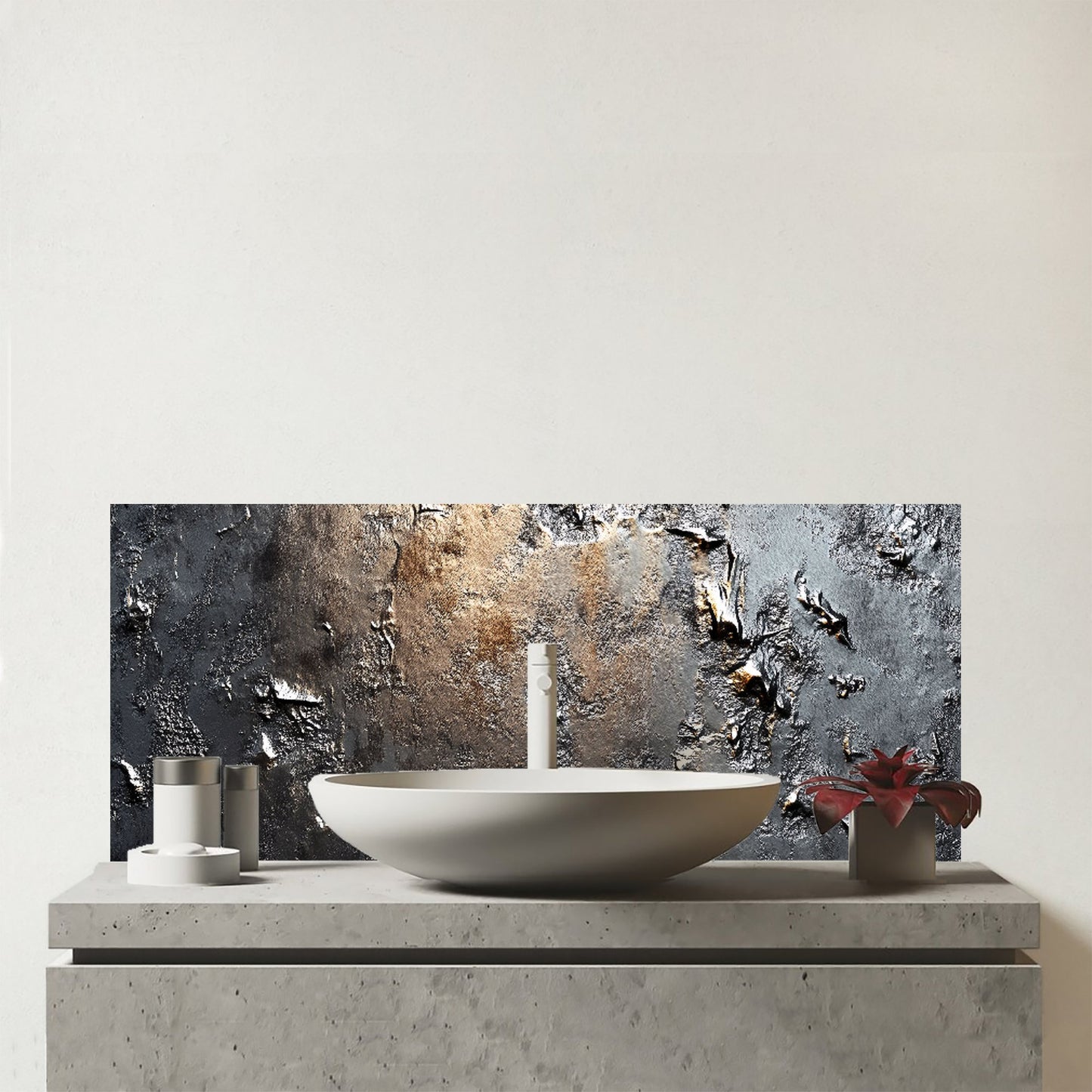 Grey Gold Textures Glass Bathroom Splashback