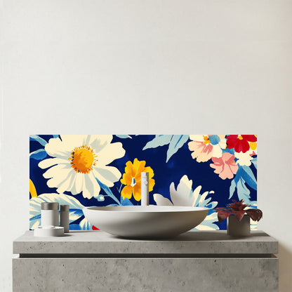 Bright Spring Flowers In Bloom Glass Bathroom Splashback