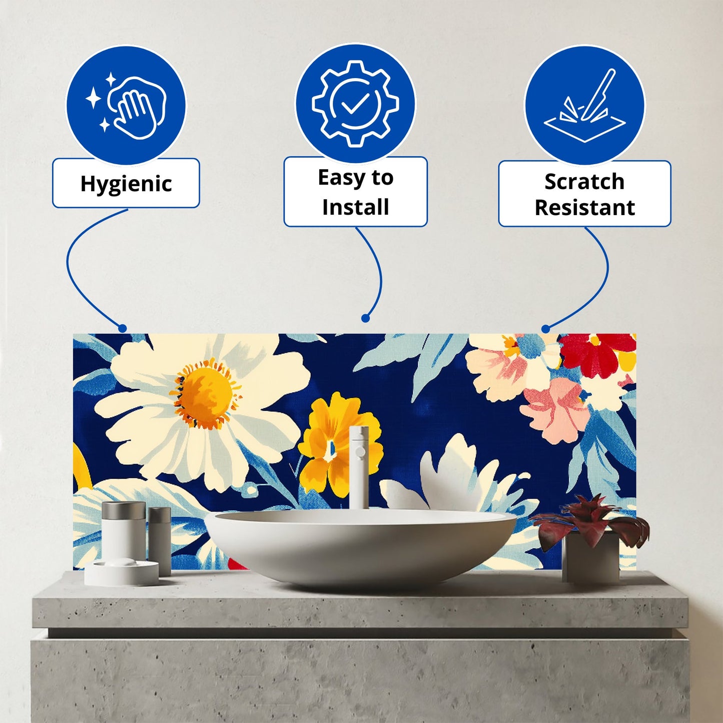 Bright Spring Flowers In Bloom Glass Bathroom Splashback