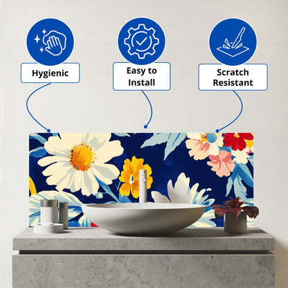 Bright Spring Flowers In Bloom Glass Bathroom Splashback