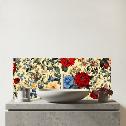 Vintage Roses And Buds Glass Bathroom Splashback