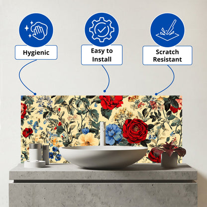 Vintage Roses And Buds Glass Bathroom Splashback