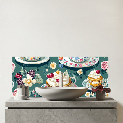 Vintage Tea Party  Glass Bathroom Splashback