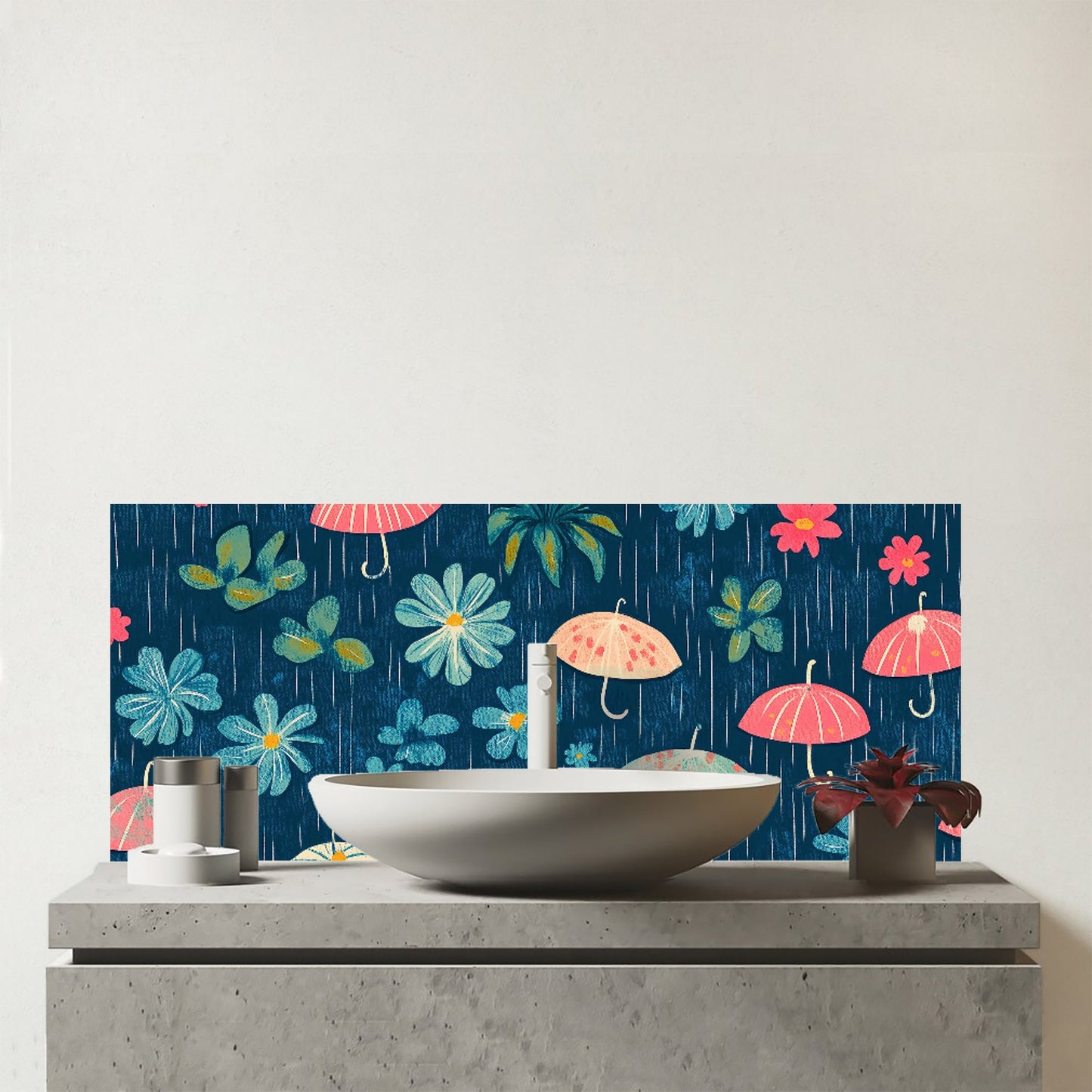 Umbrellas In Spring Glass Bathroom Splashback