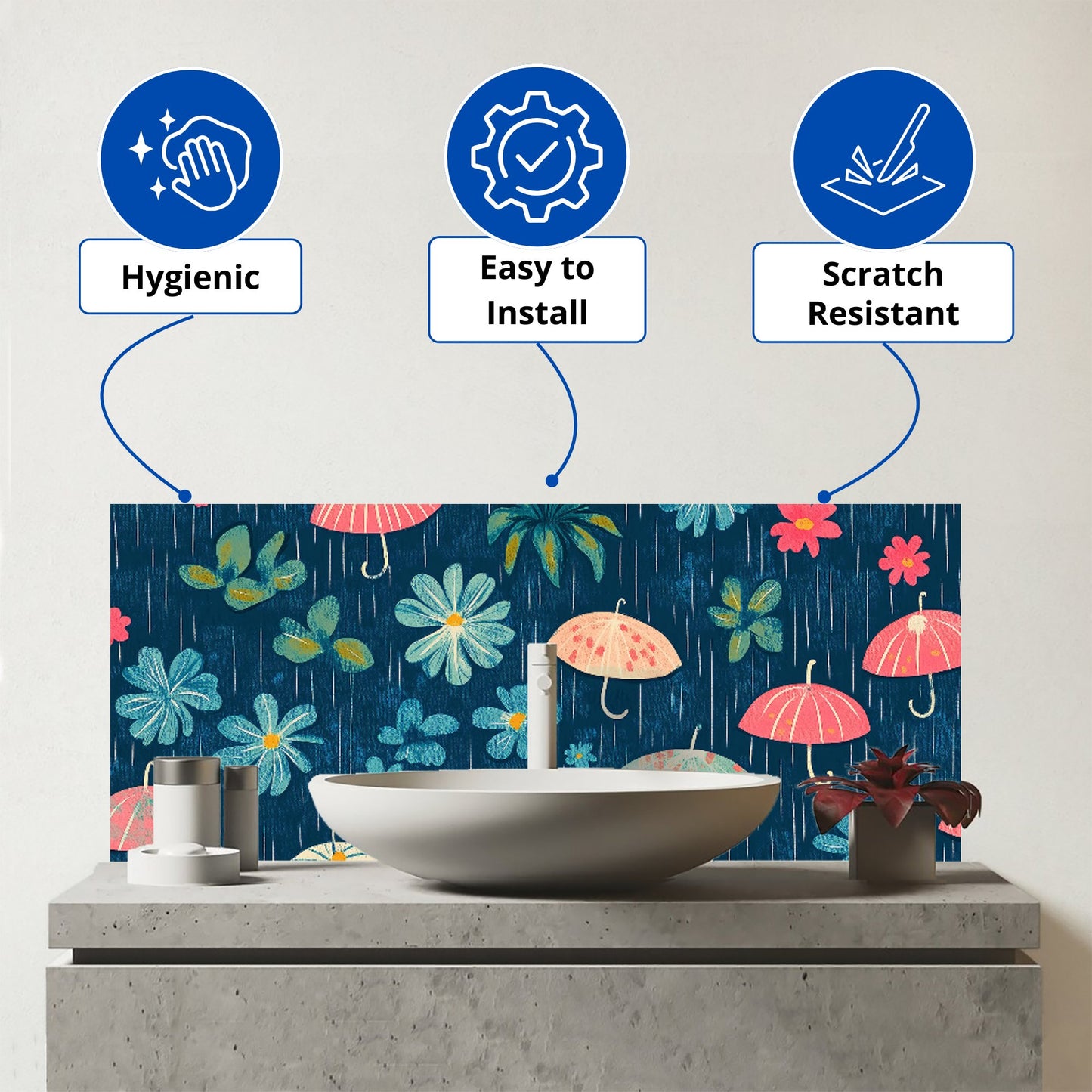 Umbrellas In Spring Glass Bathroom Splashback