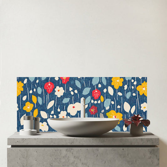 Falling Flowers In The Rain Glass Bathroom Splashback