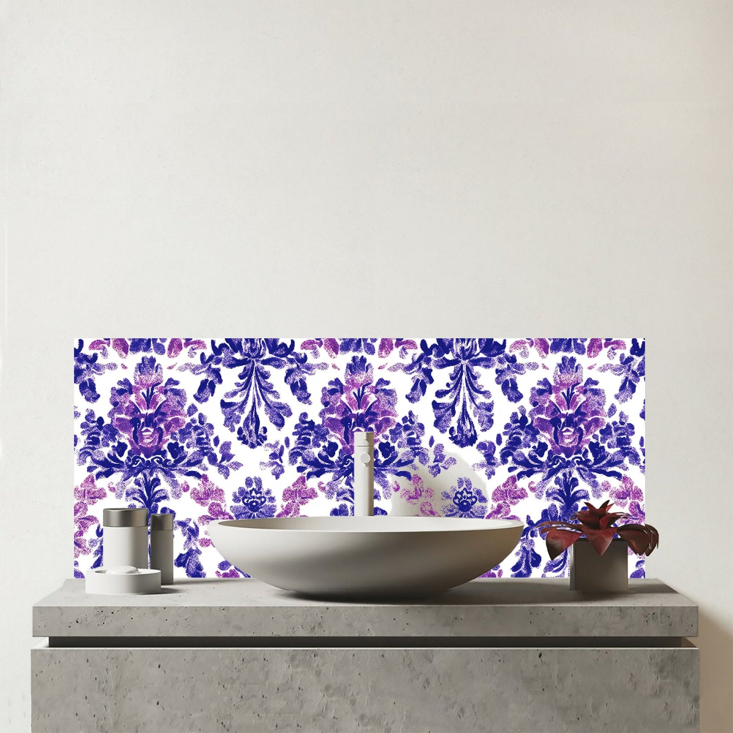 Vintage Purple Pattern Glass Bathroom Splashback