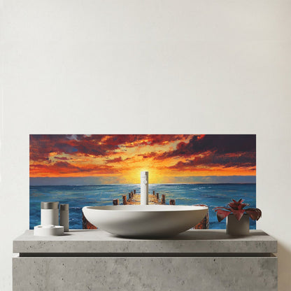 Sunset Over A Carribean Sea Glass Bathroom Splashback