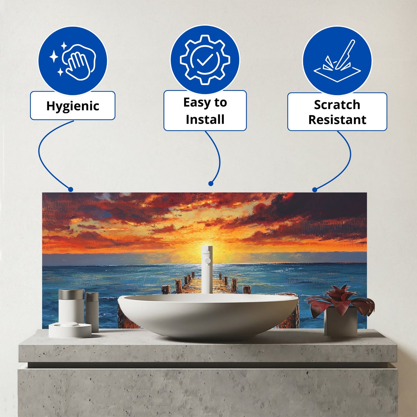 Sunset Over A Carribean Sea Glass Bathroom Splashback